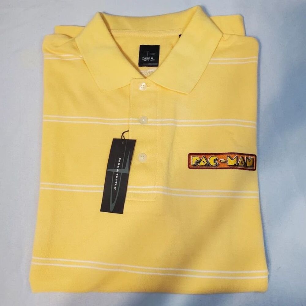 Page and Tuttle NWT Pac-Man yellow striped polo Lg